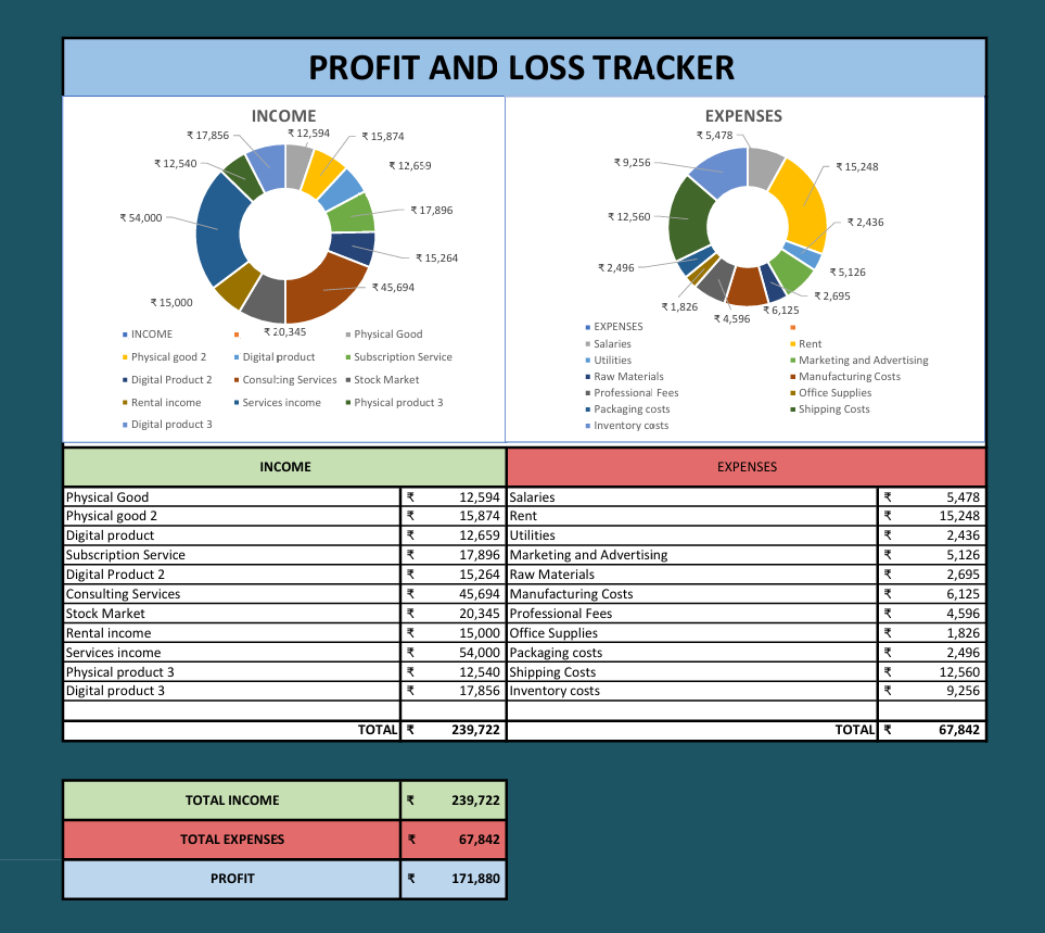 Profit & Loss Excel Template | Income & Expense Tracker with Financial Dashboard